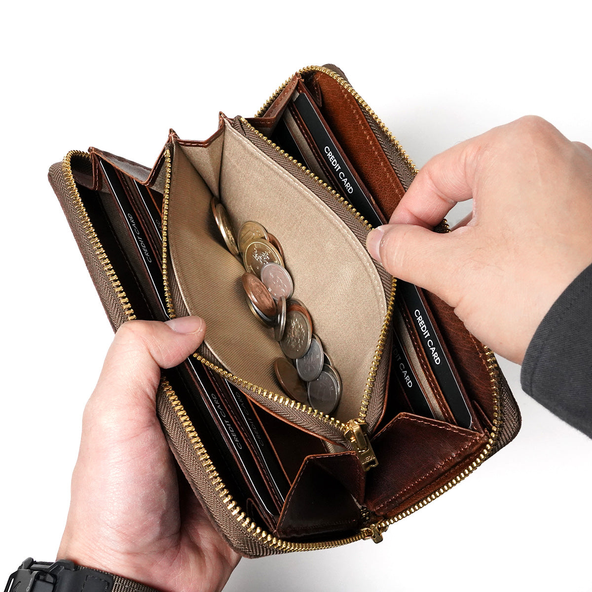 油麂皮圓拉鍊長皮夾 FZKM10