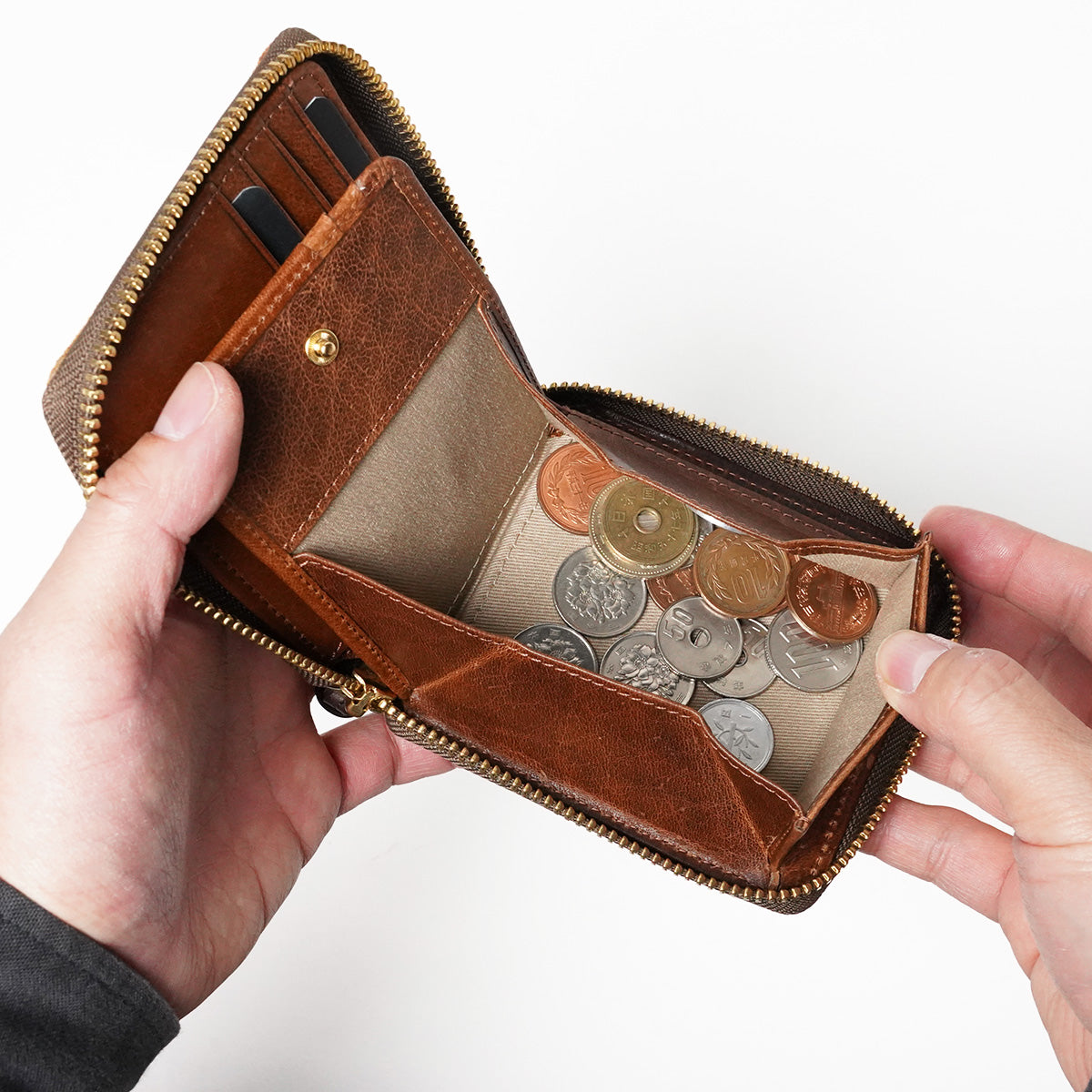 Oil suede round zipper bifold wallet FZKM12