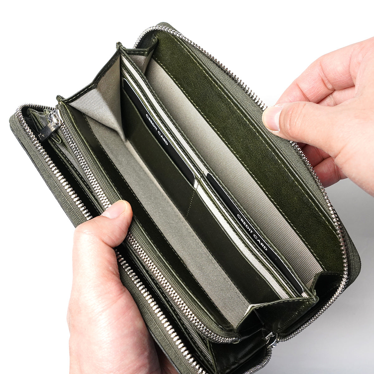 Waxed Elk Leather Round Zipper Long Wallet FZKM850