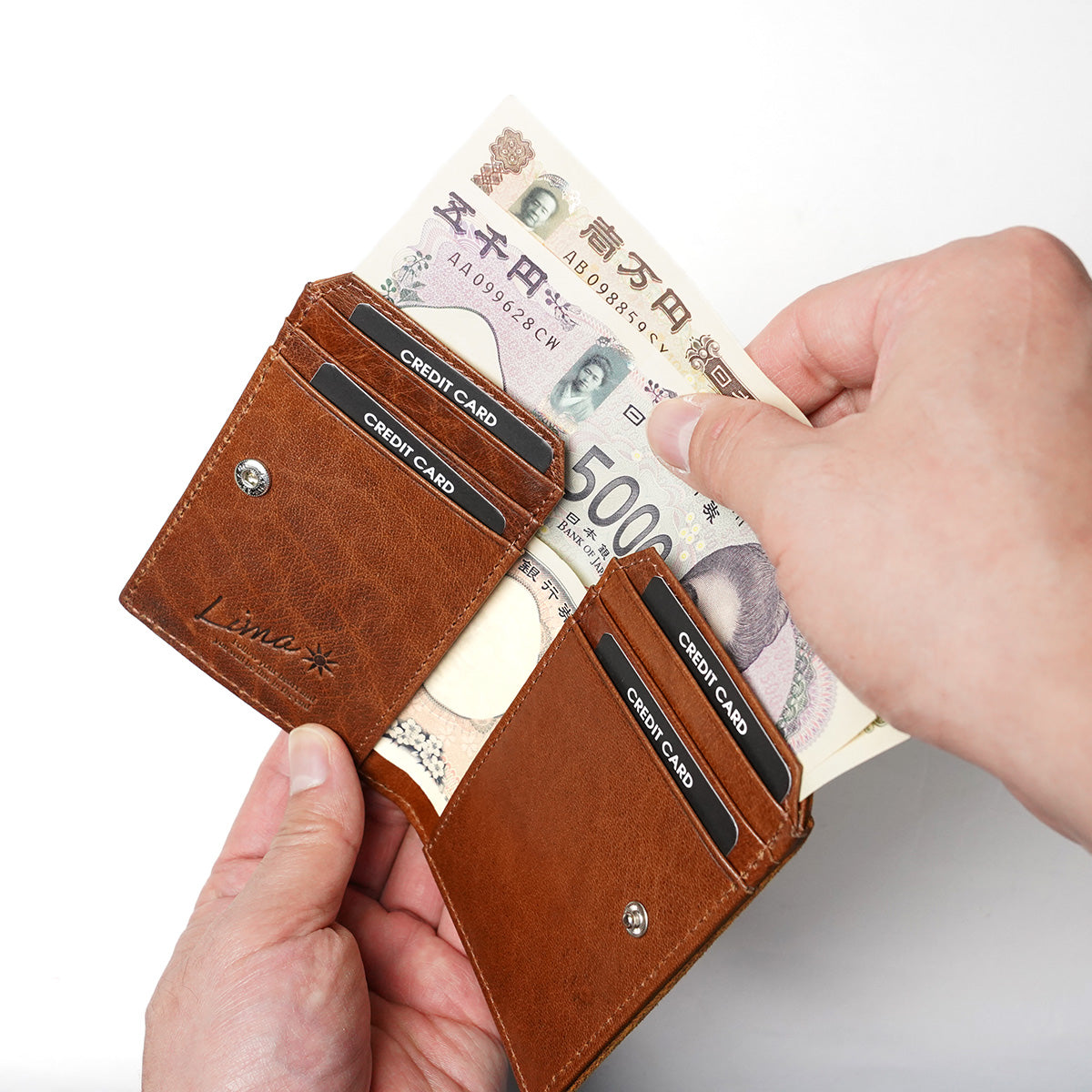 Waxed Elk Leather Bifold Mini Wallet FZKM854