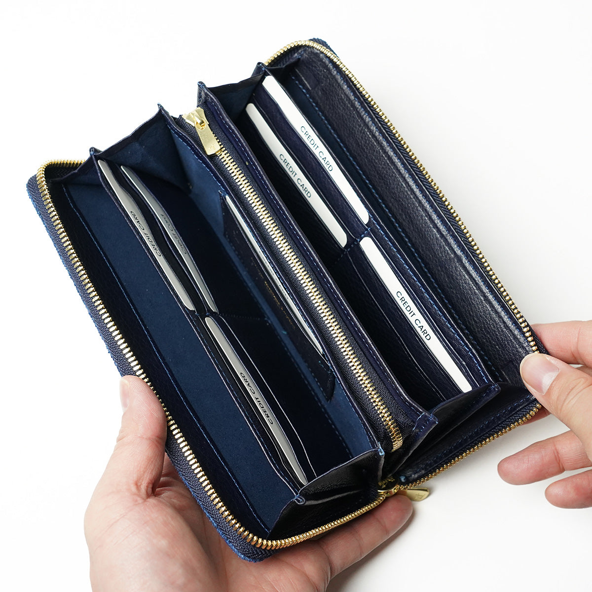 Indigo dyed x elephant leather round zipper long wallet HRD1000