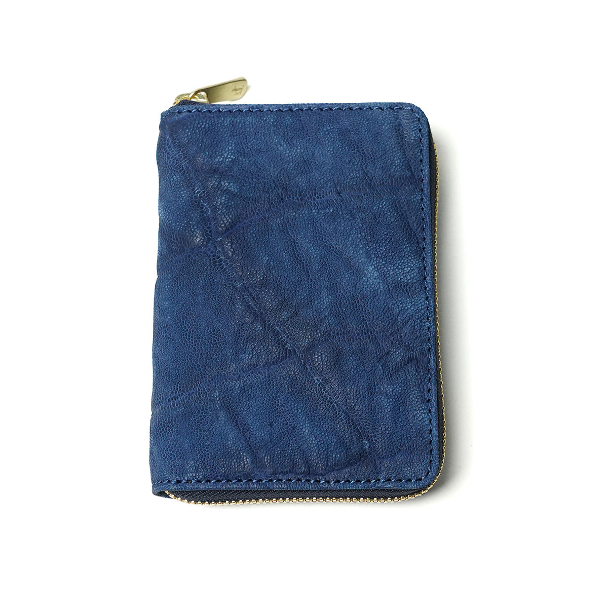 Indigo dyed x elephant leather round zipper half wallet HRD1001