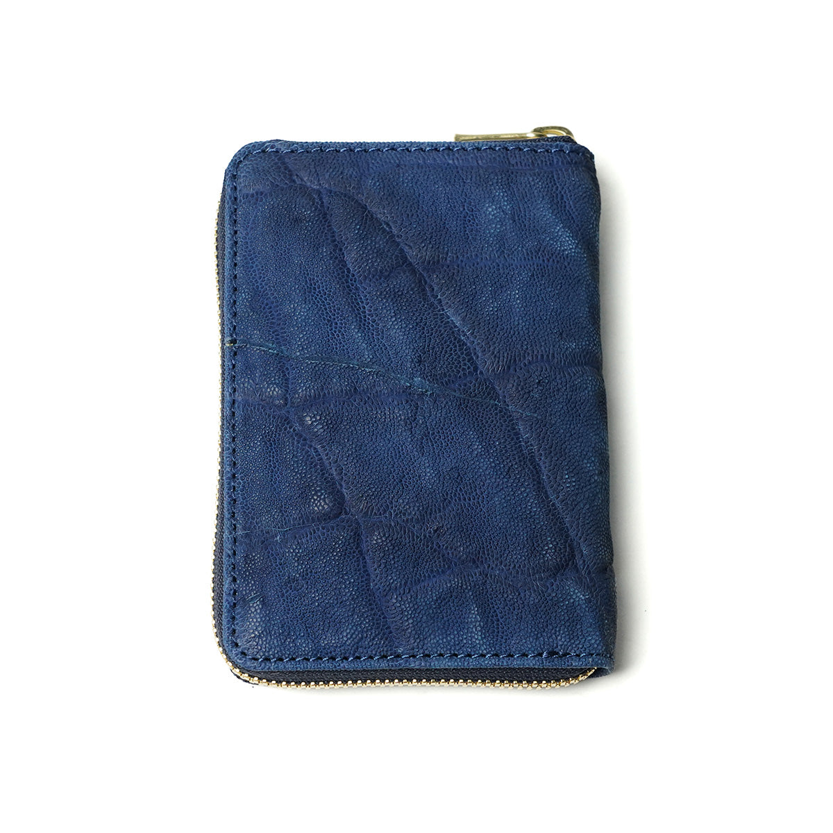 Indigo dyed x elephant leather round zipper half wallet HRD1001
