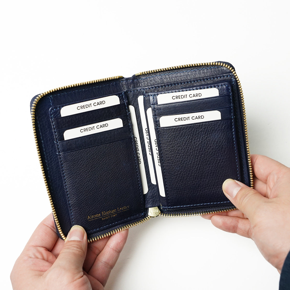 Indigo dyed x elephant leather round zipper half wallet HRD1001