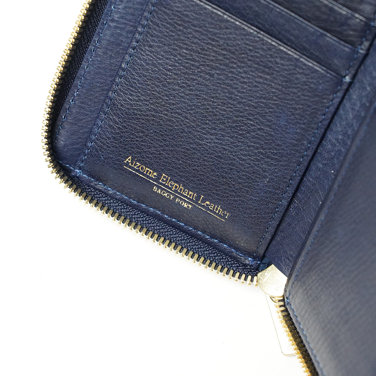Indigo dyed x elephant leather round zipper half wallet HRD1001