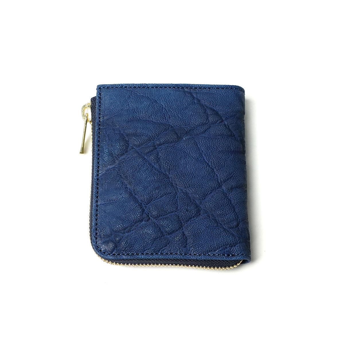 Indigo dyed x elephant leather L-shaped zipper mini half wallet HRD1002