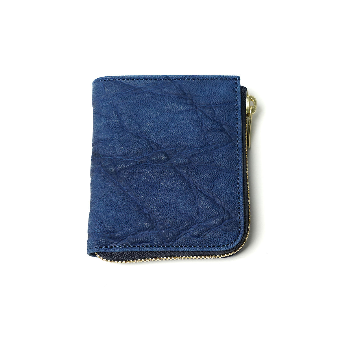 Indigo dyed x elephant leather L-shaped zipper mini half wallet HRD1002