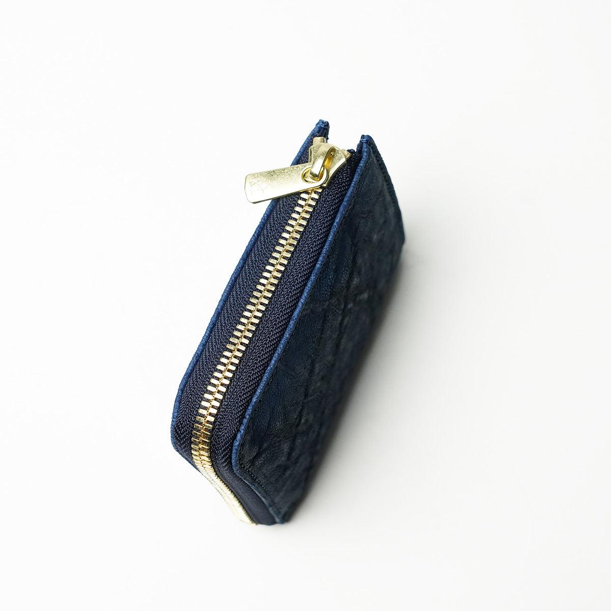 Indigo dyed x elephant leather L-shaped zipper mini half wallet HRD1002
