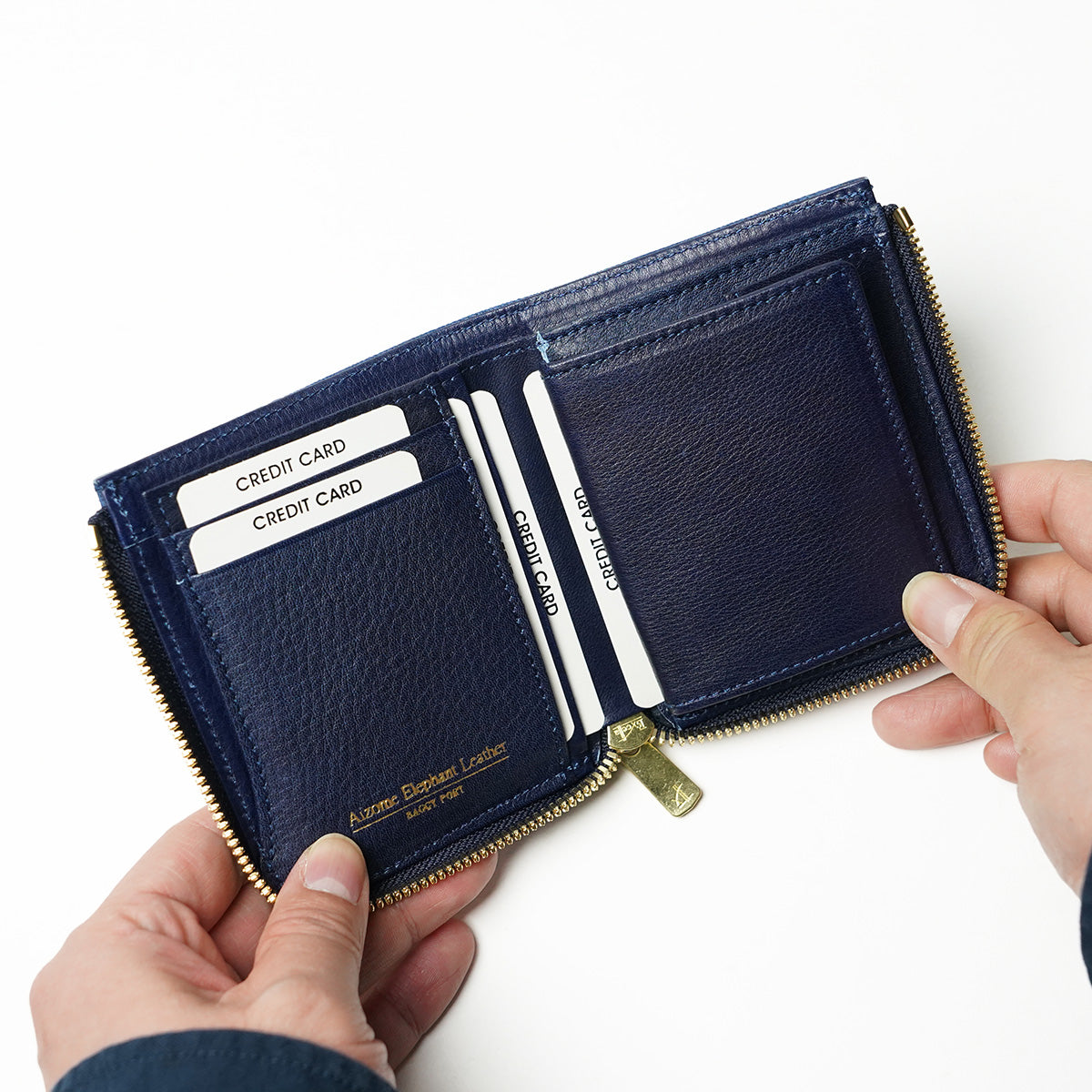 Indigo dyed x elephant leather L-shaped zipper mini half wallet HRD1002