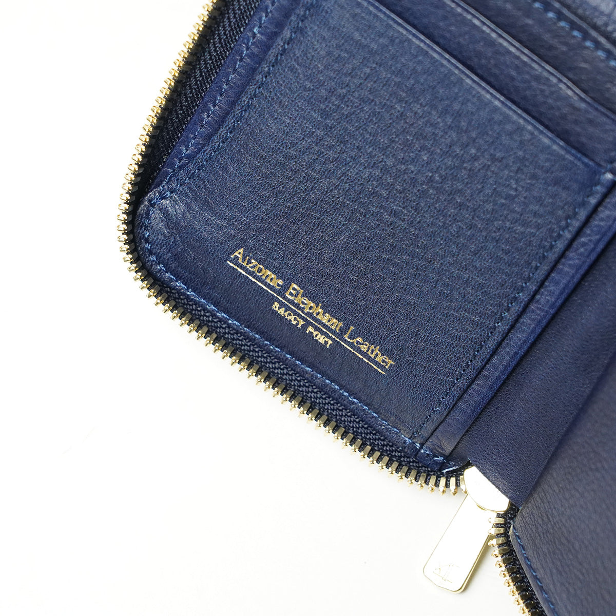 Indigo dyed x elephant leather L-shaped zipper mini half wallet HRD1002