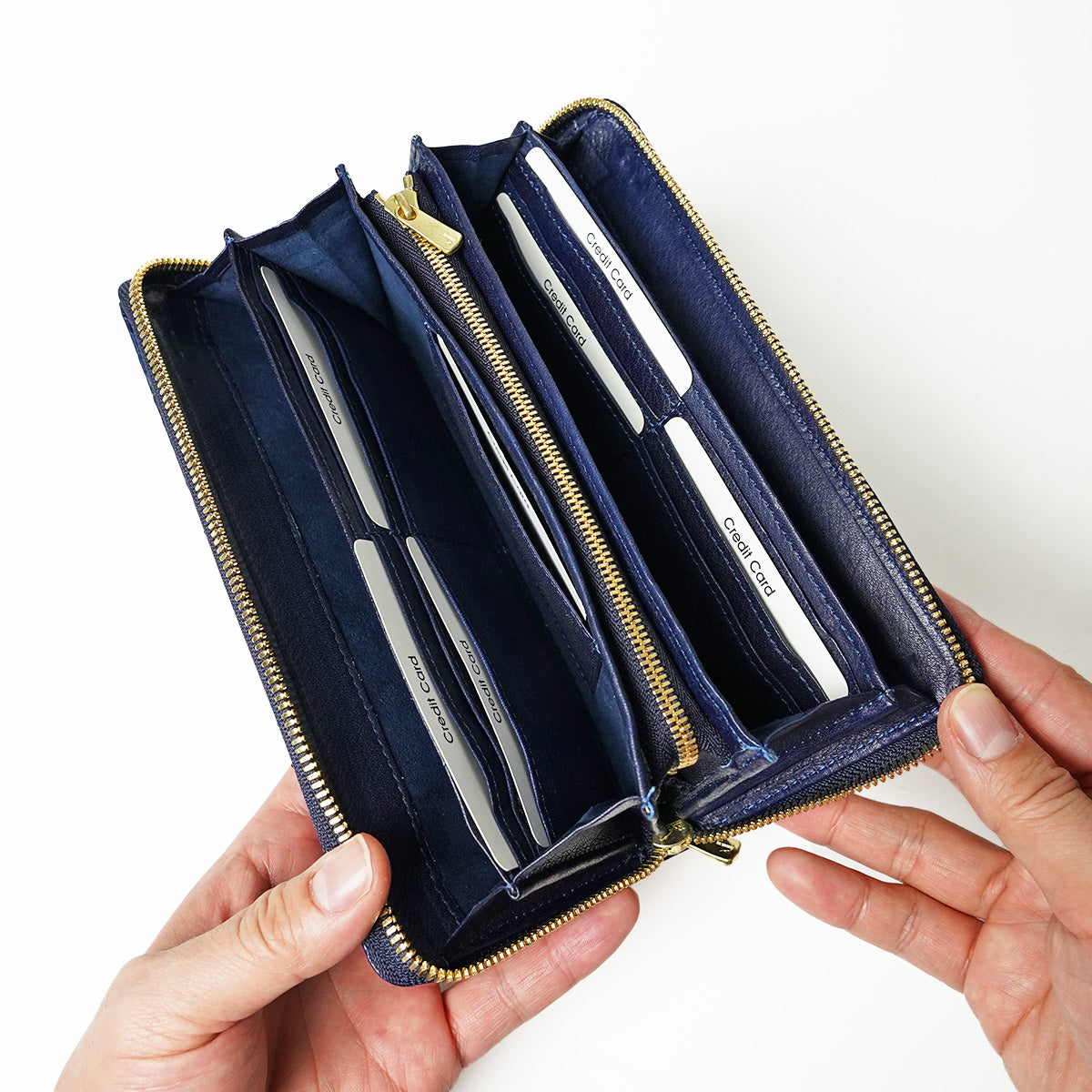 Indigo dyed x snakeskin round zipper long wallet HRD2000