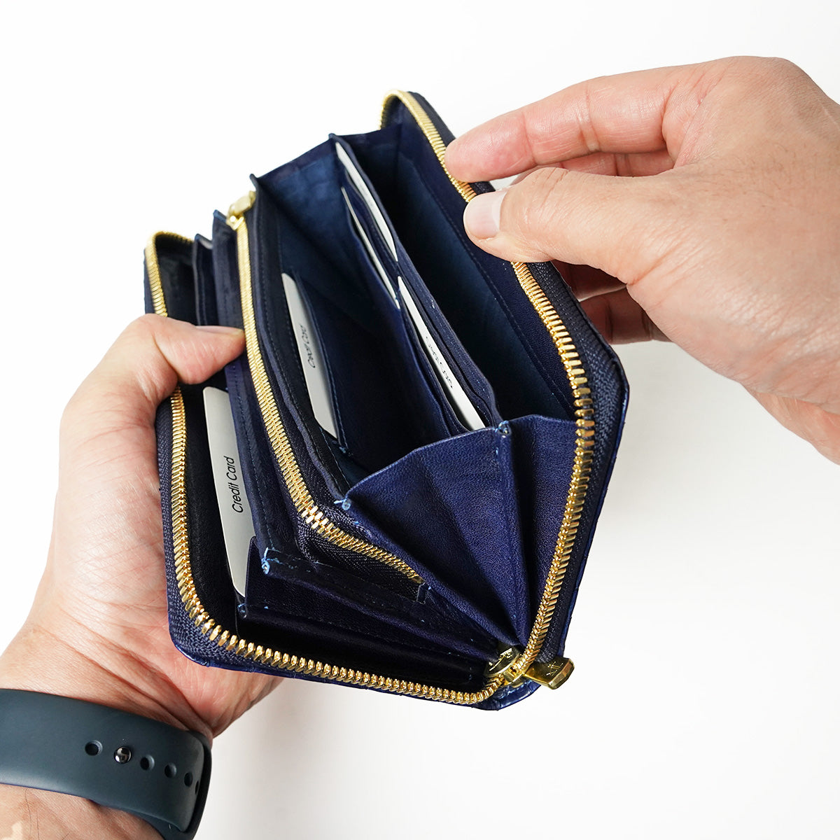 Indigo dyed x snakeskin round zipper long wallet HRD2000
