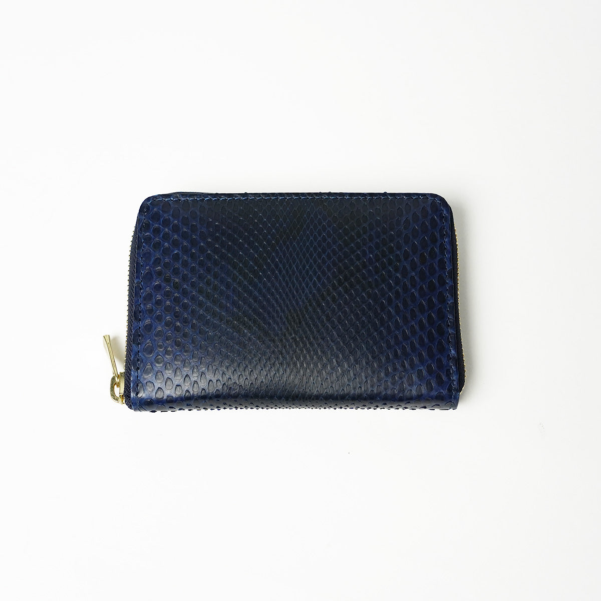Indigo dyed x snake leather round zipper half wallet HRD2001