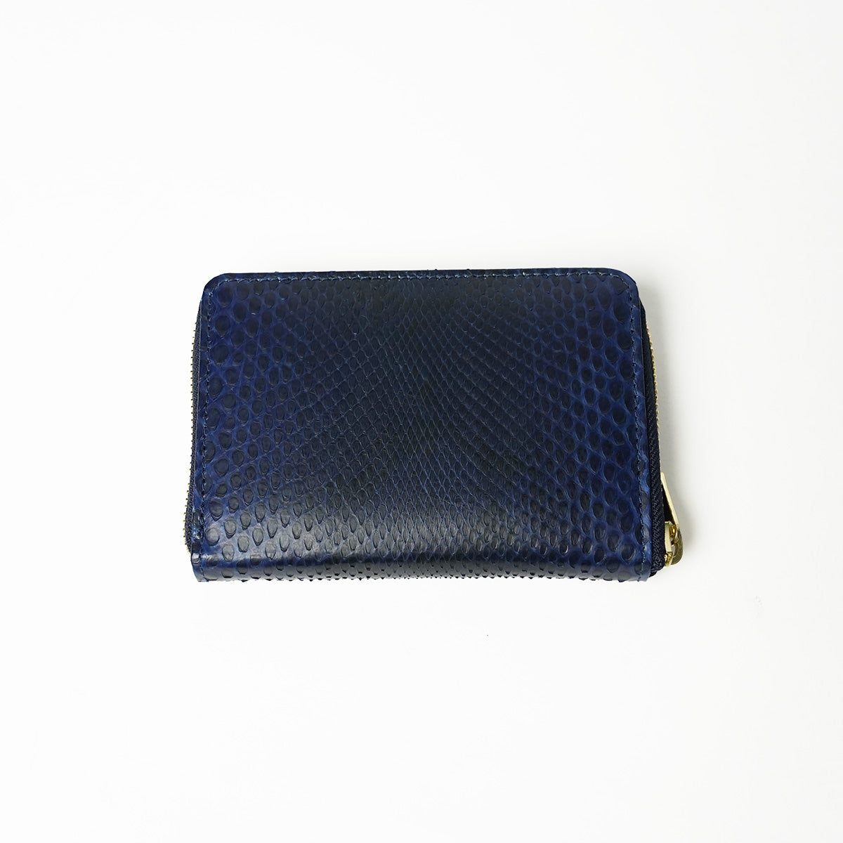 Indigo dyed x snake leather round zipper half wallet HRD2001