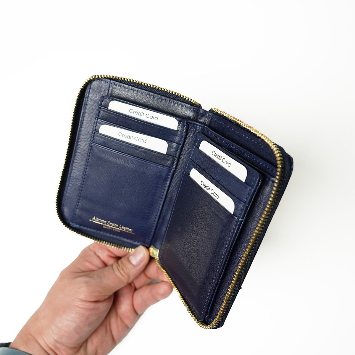 Indigo dyed x snake leather round zipper half wallet HRD2001