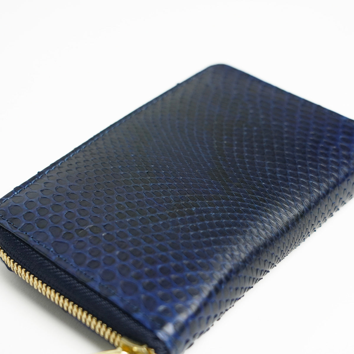 Indigo dyed x snake leather round zipper half wallet HRD2001