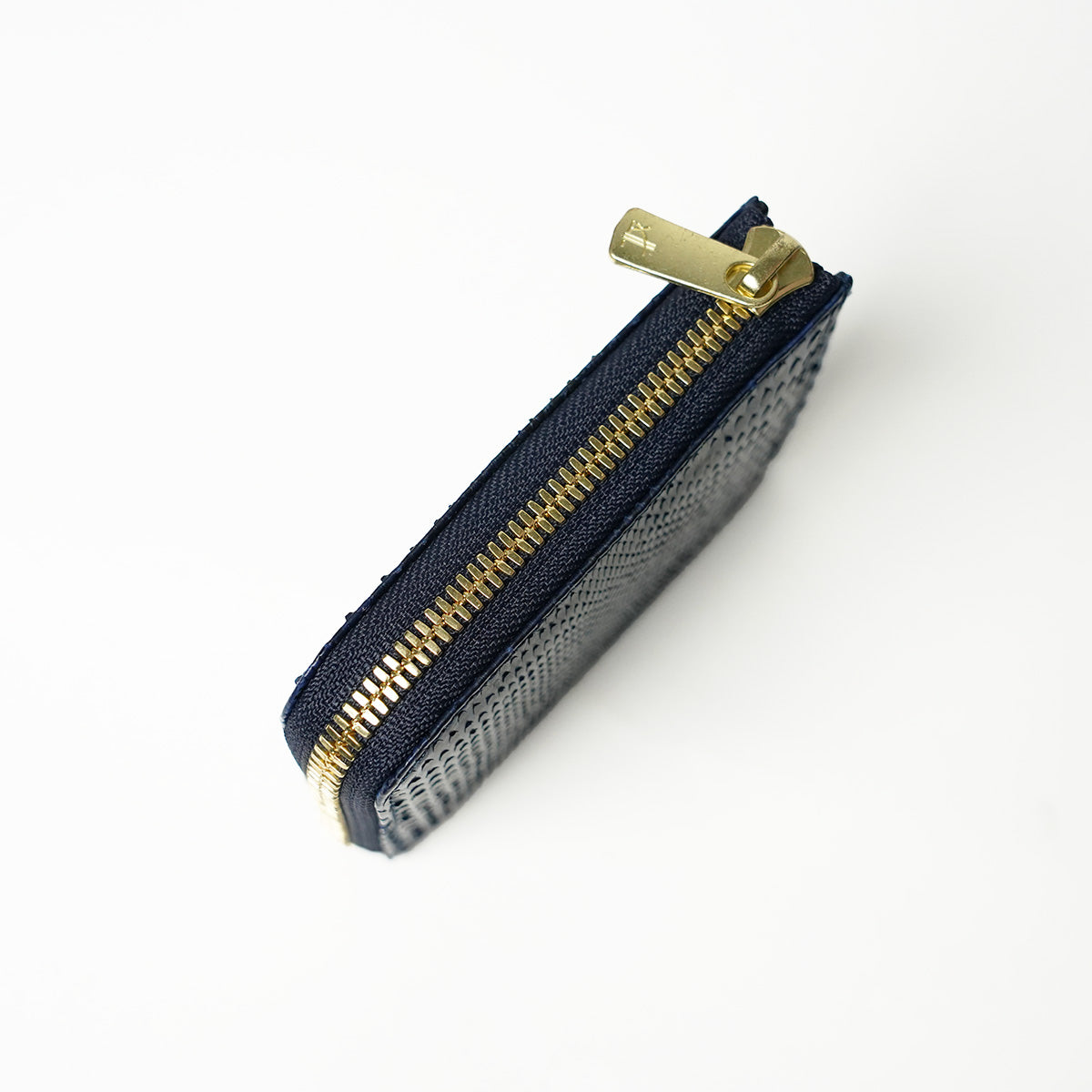 Indigo dyed x snakeskin L-shaped zipper mini half wallet HRD2002