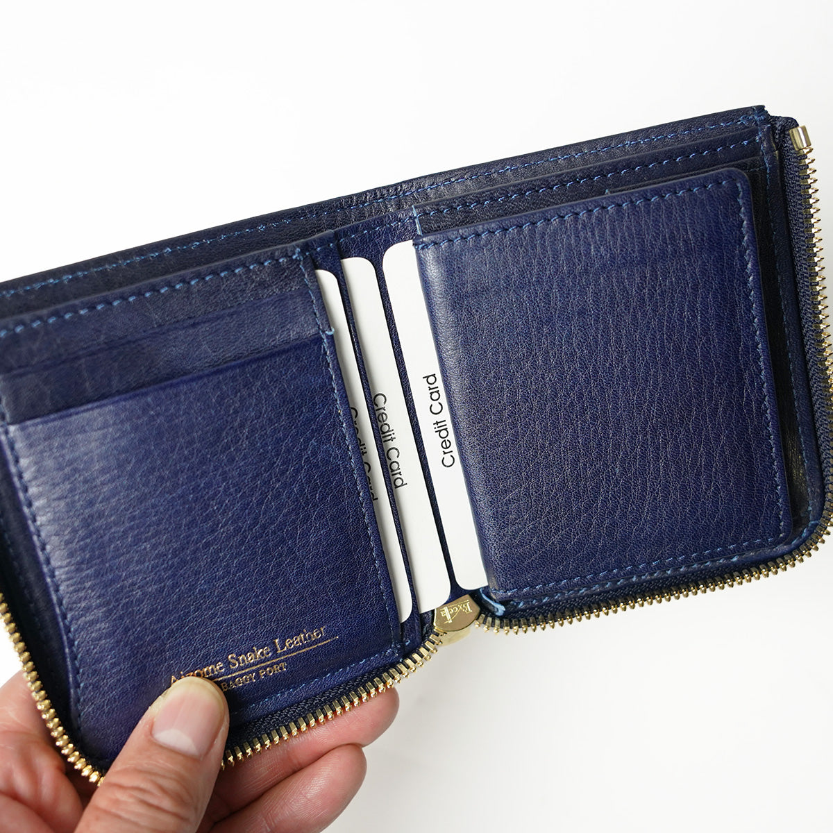 Indigo dyed x snakeskin L-shaped zipper mini half wallet HRD2002
