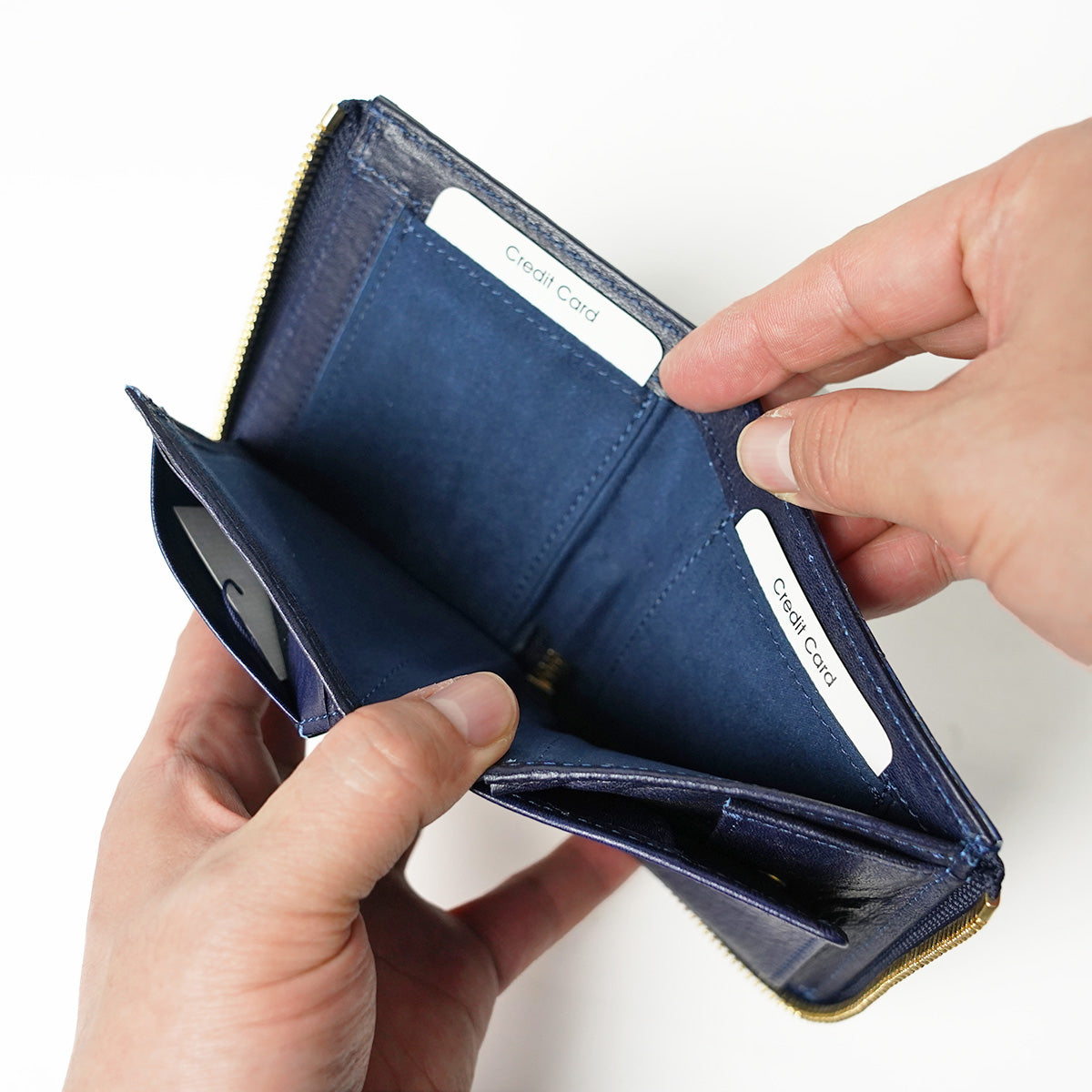 Indigo dyed x snakeskin L-shaped zipper mini half wallet HRD2002