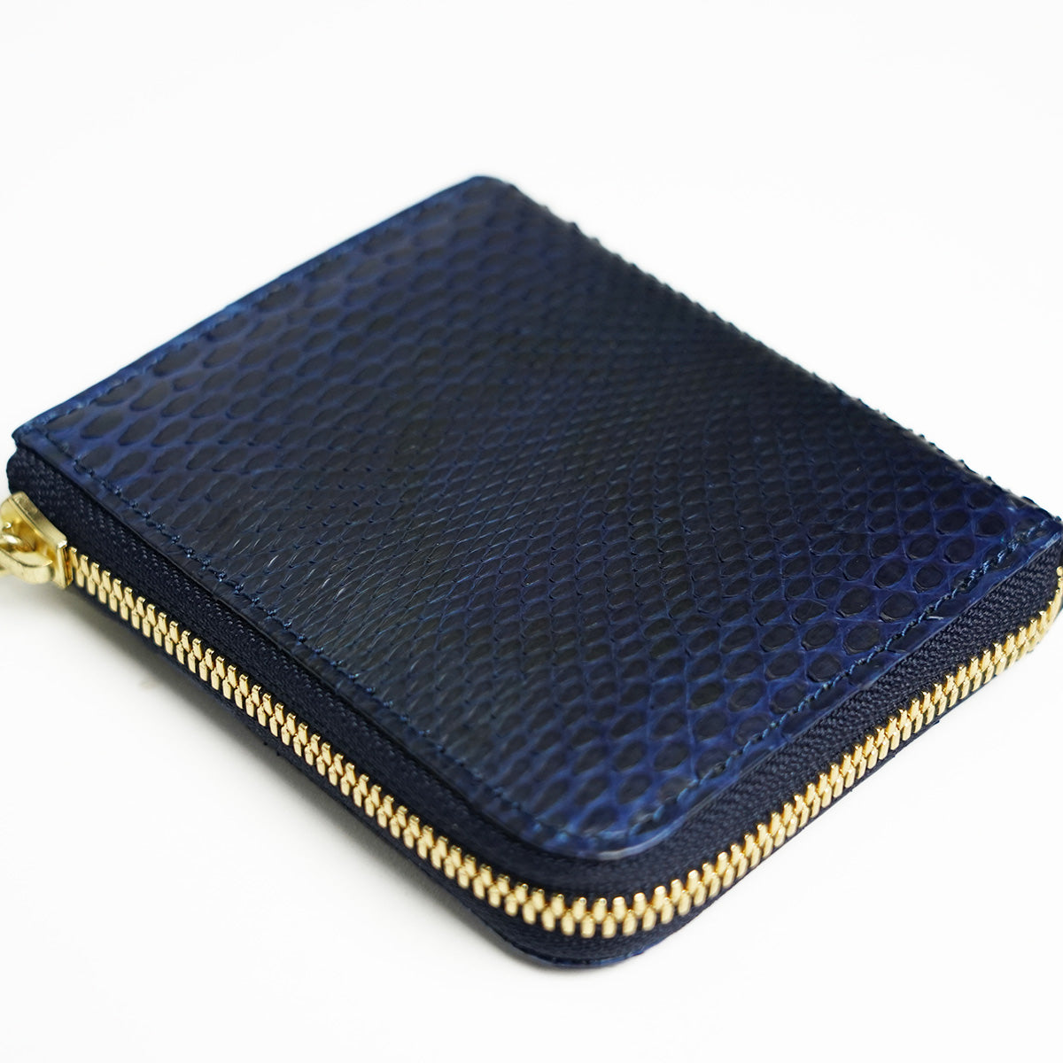 Indigo dyed x snakeskin L-shaped zipper mini half wallet HRD2002