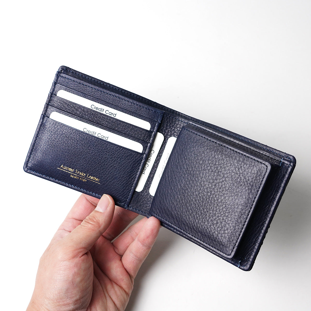 Indigo dyed x snake leather bifold wallet HRD2003