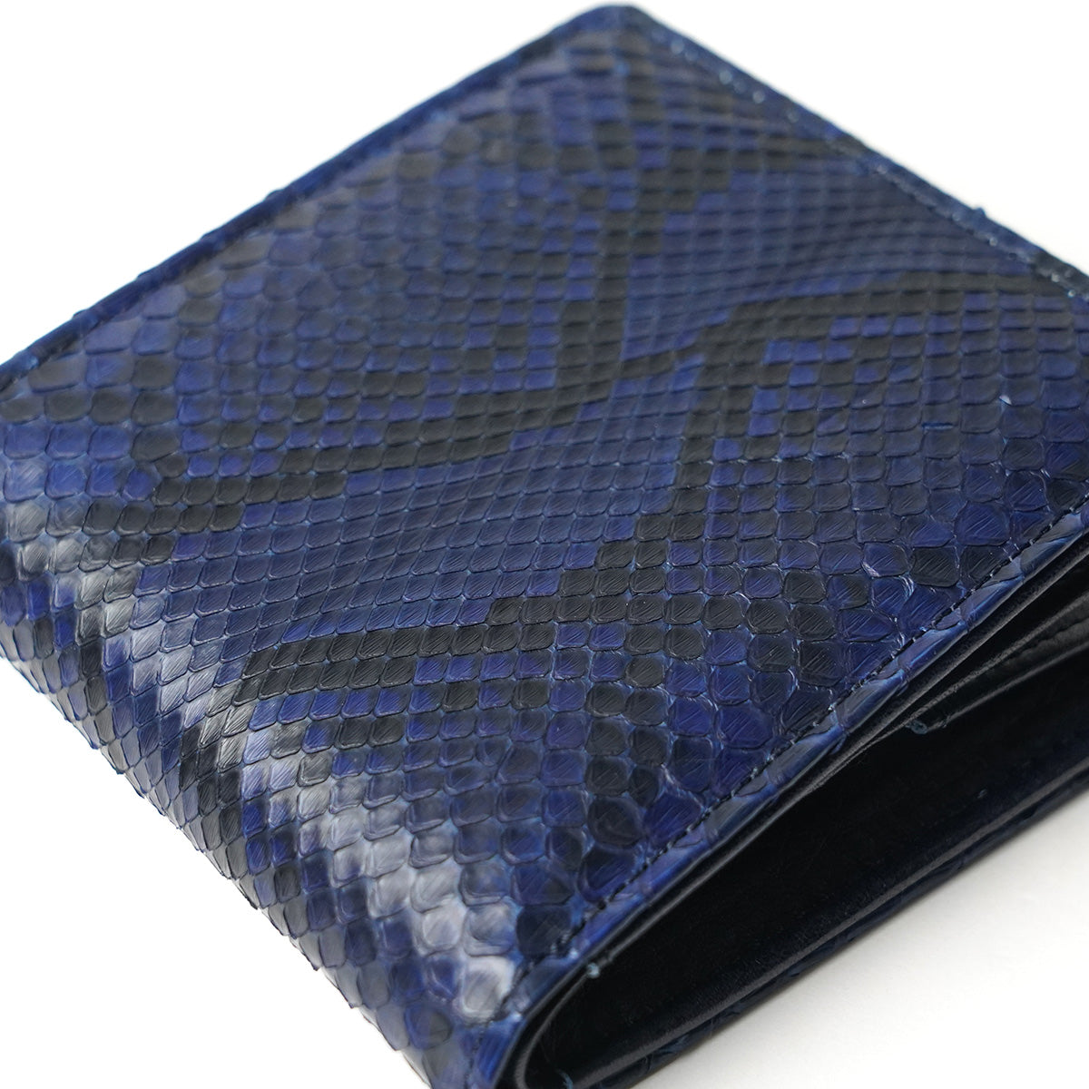 Indigo dyed x snake leather bifold wallet HRD2003