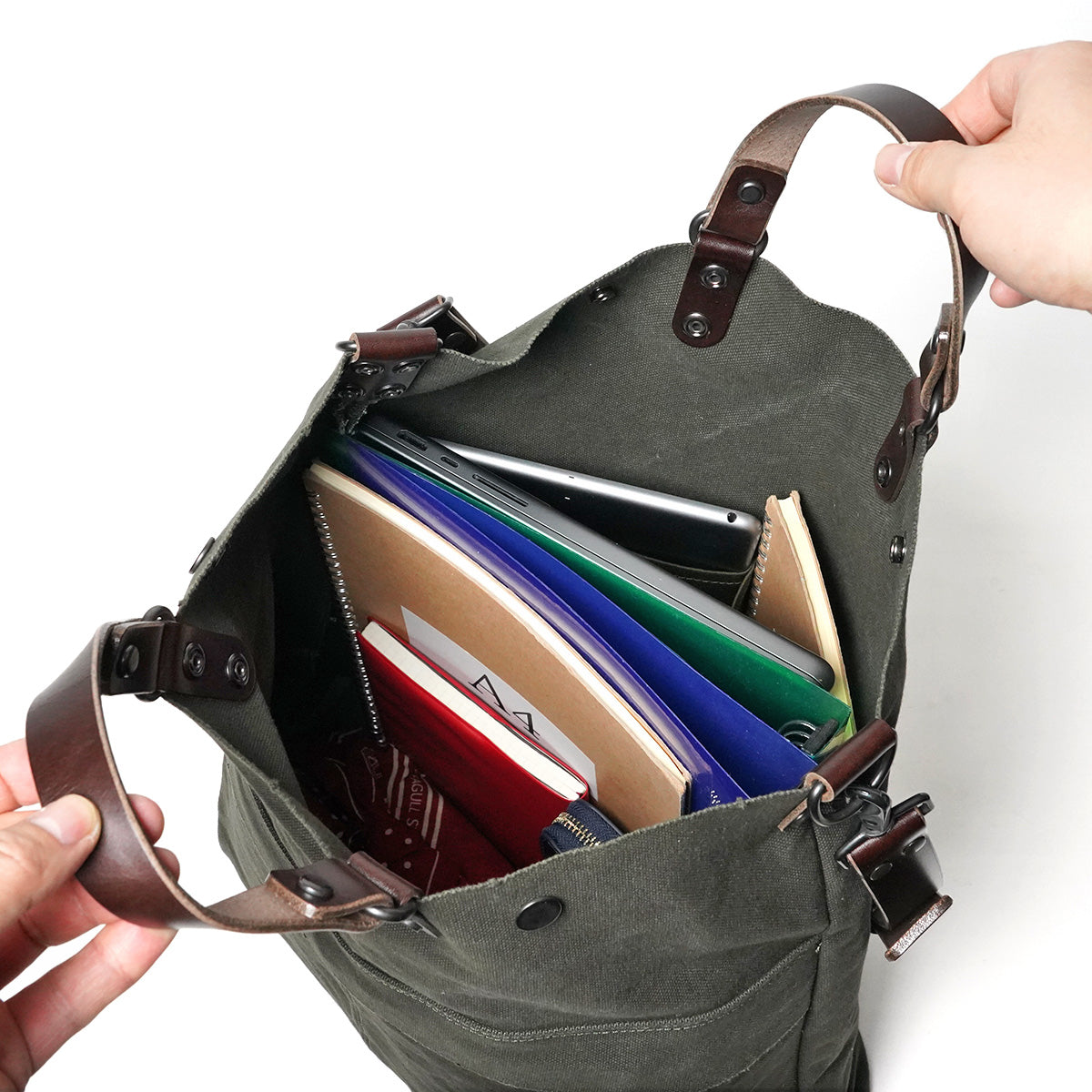 6号帆布×厚口ヌメ ハンドル付きエディターズバッグ KBS428