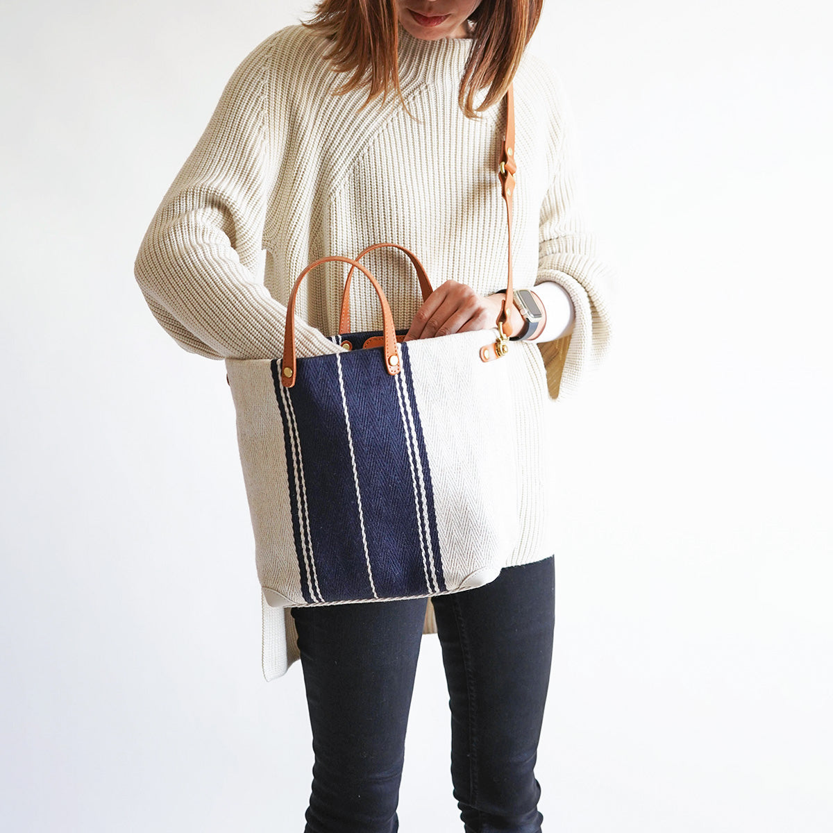Rayon Linen Herringbone B5 Tote Shoulder Bag SMAK704
