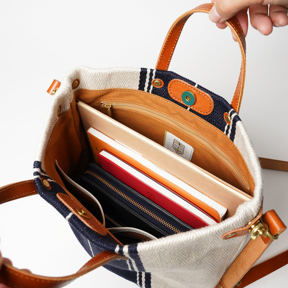 Rayon Linen Herringbone B5 Tote Shoulder Bag SMAK704