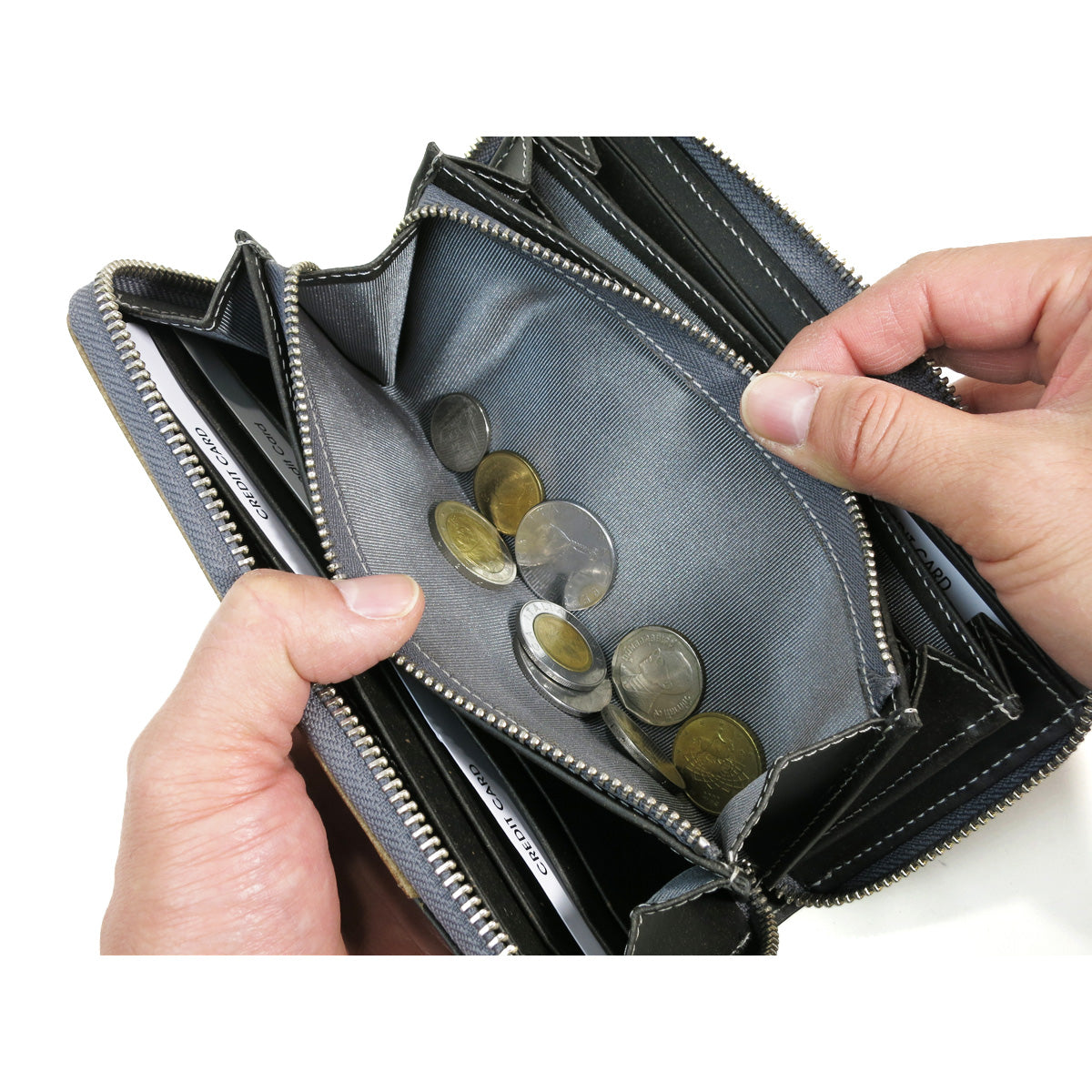Recycled Leather Round Zip Long Wallet ZKM600