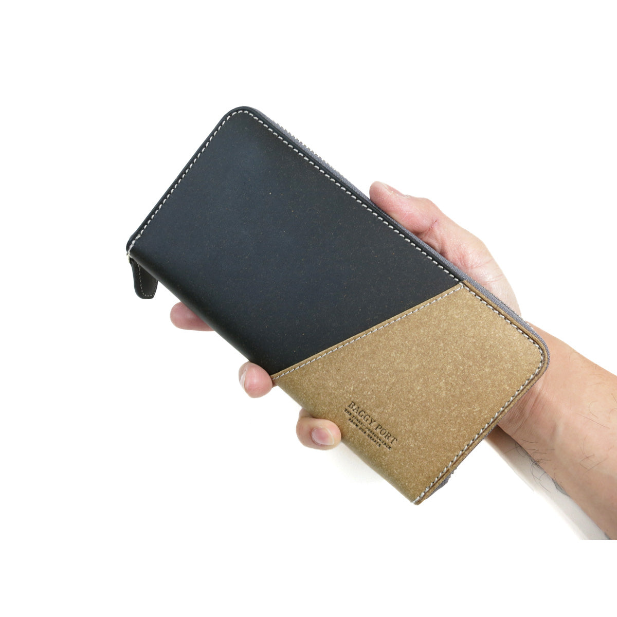 Recycled Leather Round Zip Long Wallet ZKM600