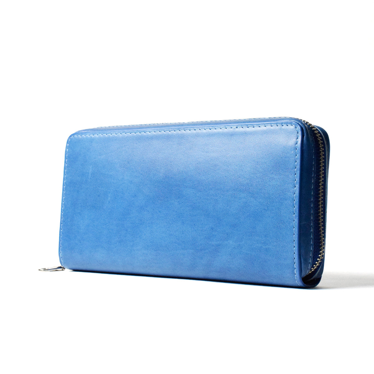 Indigo-dyed leather round zipper multi-case ZYS085