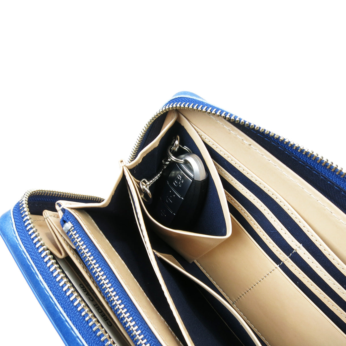 Indigo-dyed leather round zipper multi-case ZYS085
