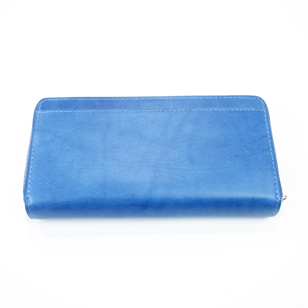Indigo-dyed leather round zipper multi-case ZYS085