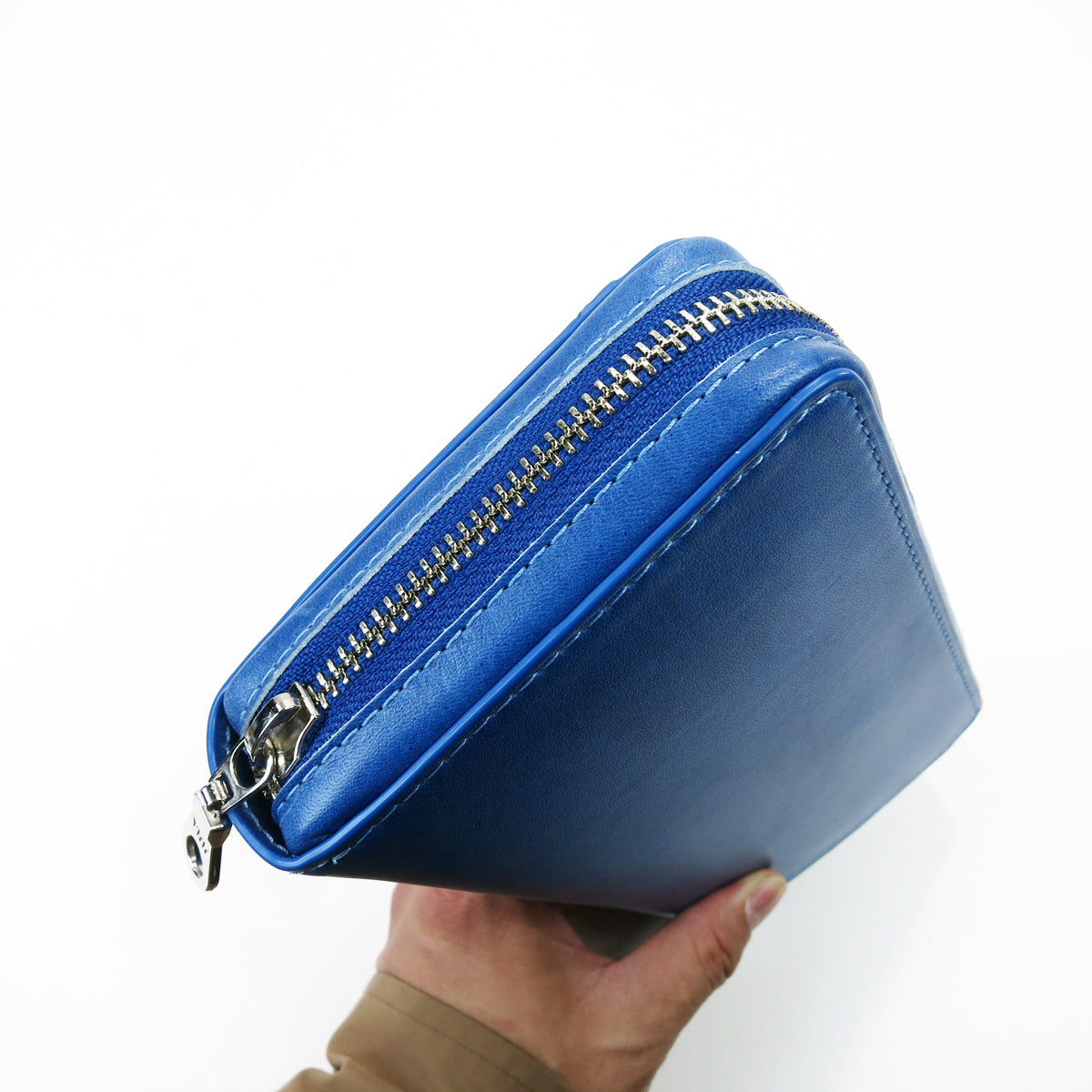 Indigo-dyed leather round zipper multi-case ZYS085