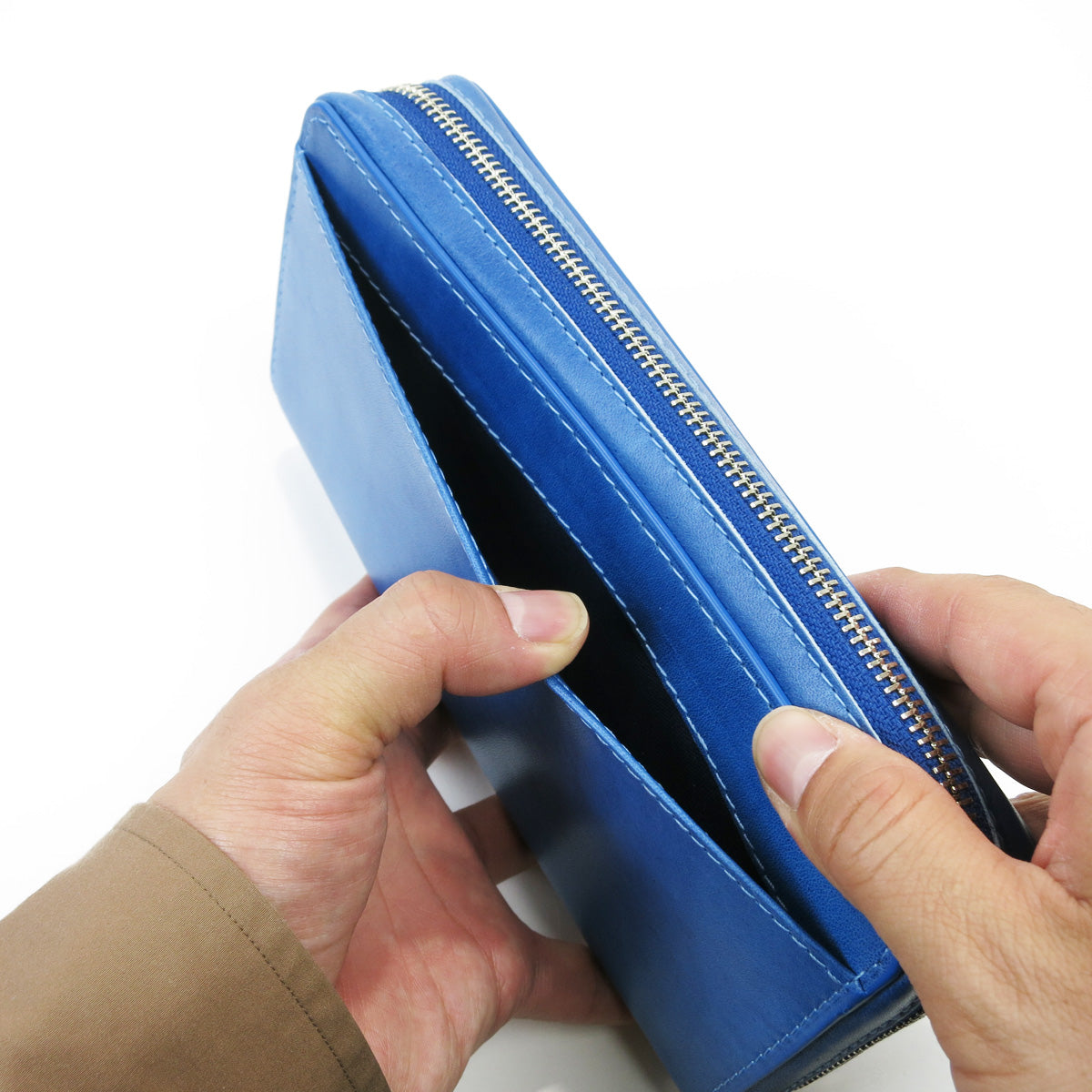 Indigo-dyed leather round zipper multi-case ZYS085