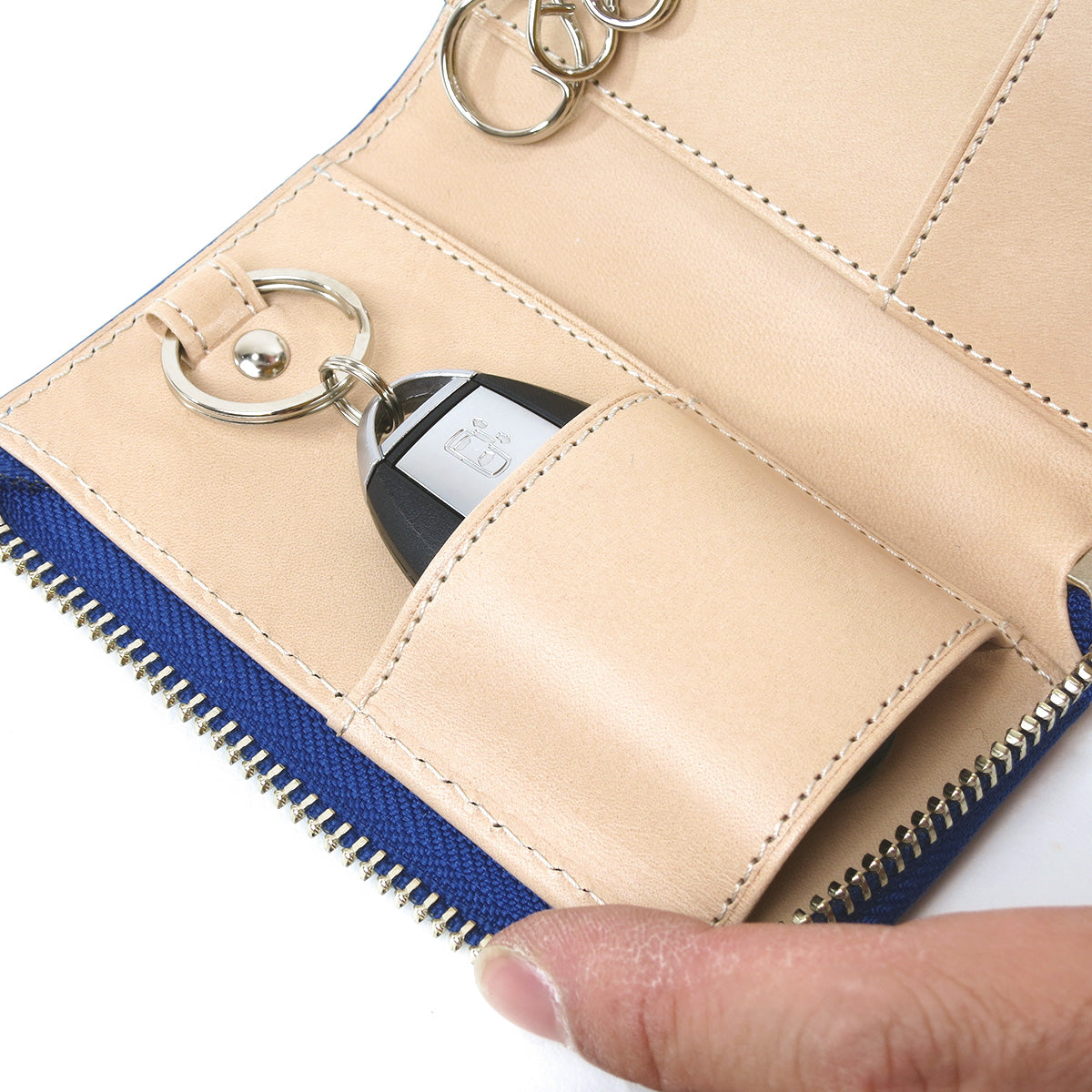 Indigo-dyed leather smart key case ZYS093
