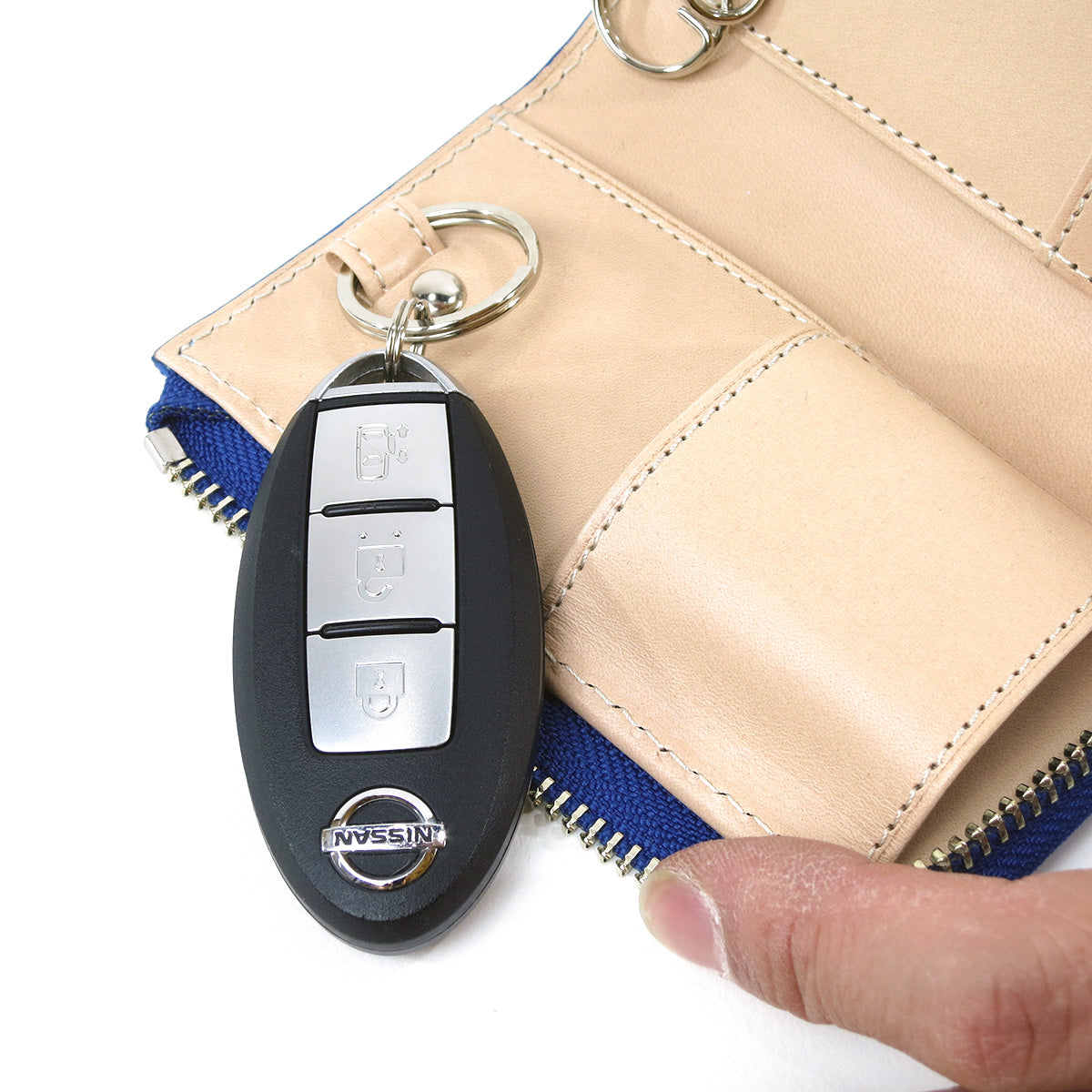 Indigo-dyed leather smart key case ZYS093