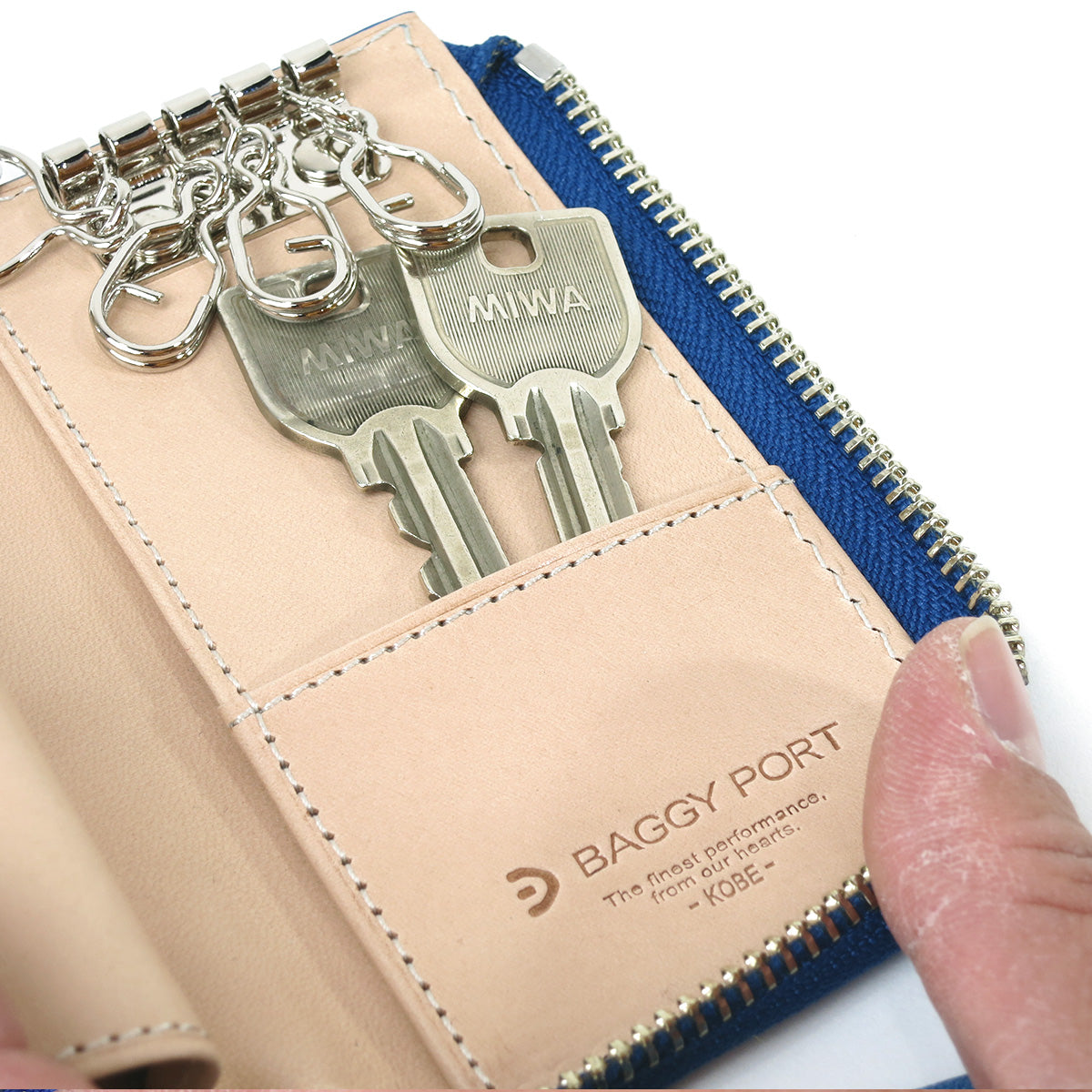 Indigo-dyed leather smart key case ZYS093