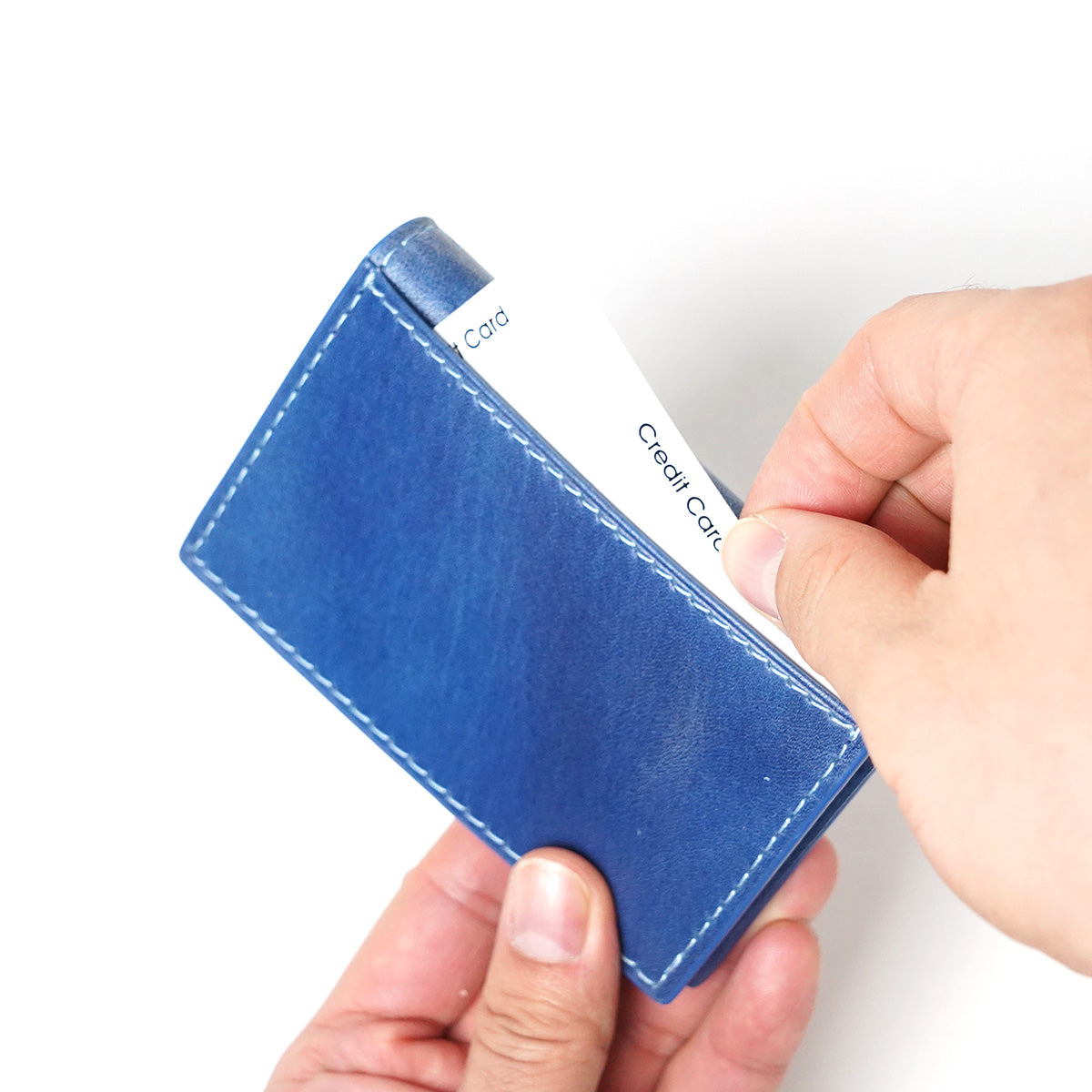 Indigo-dyed leather business card holder ZYS094