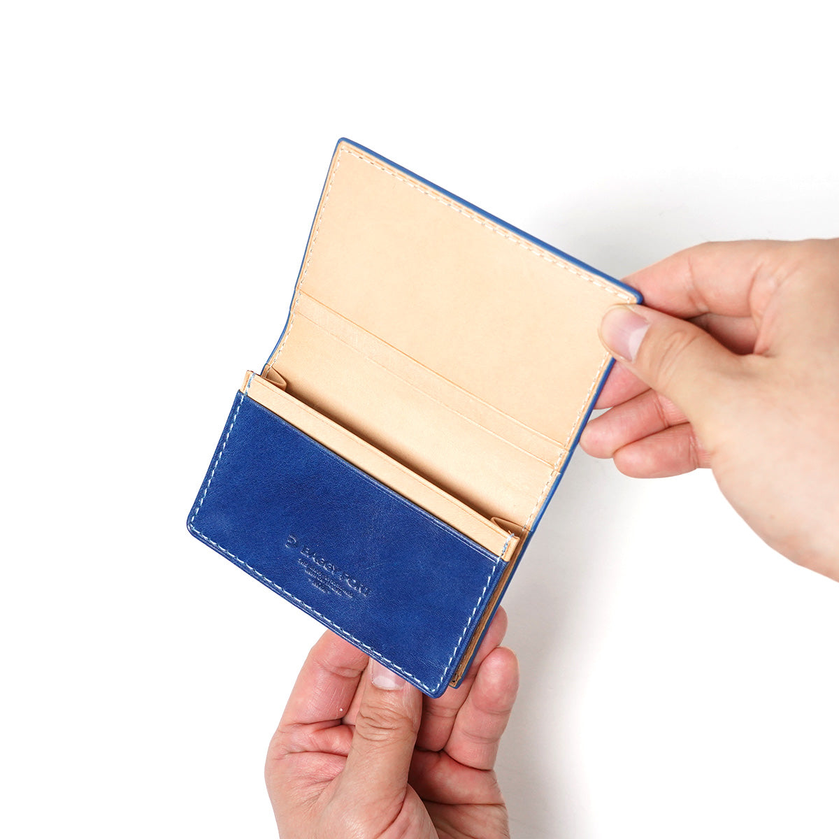 Indigo-dyed leather business card holder ZYS094