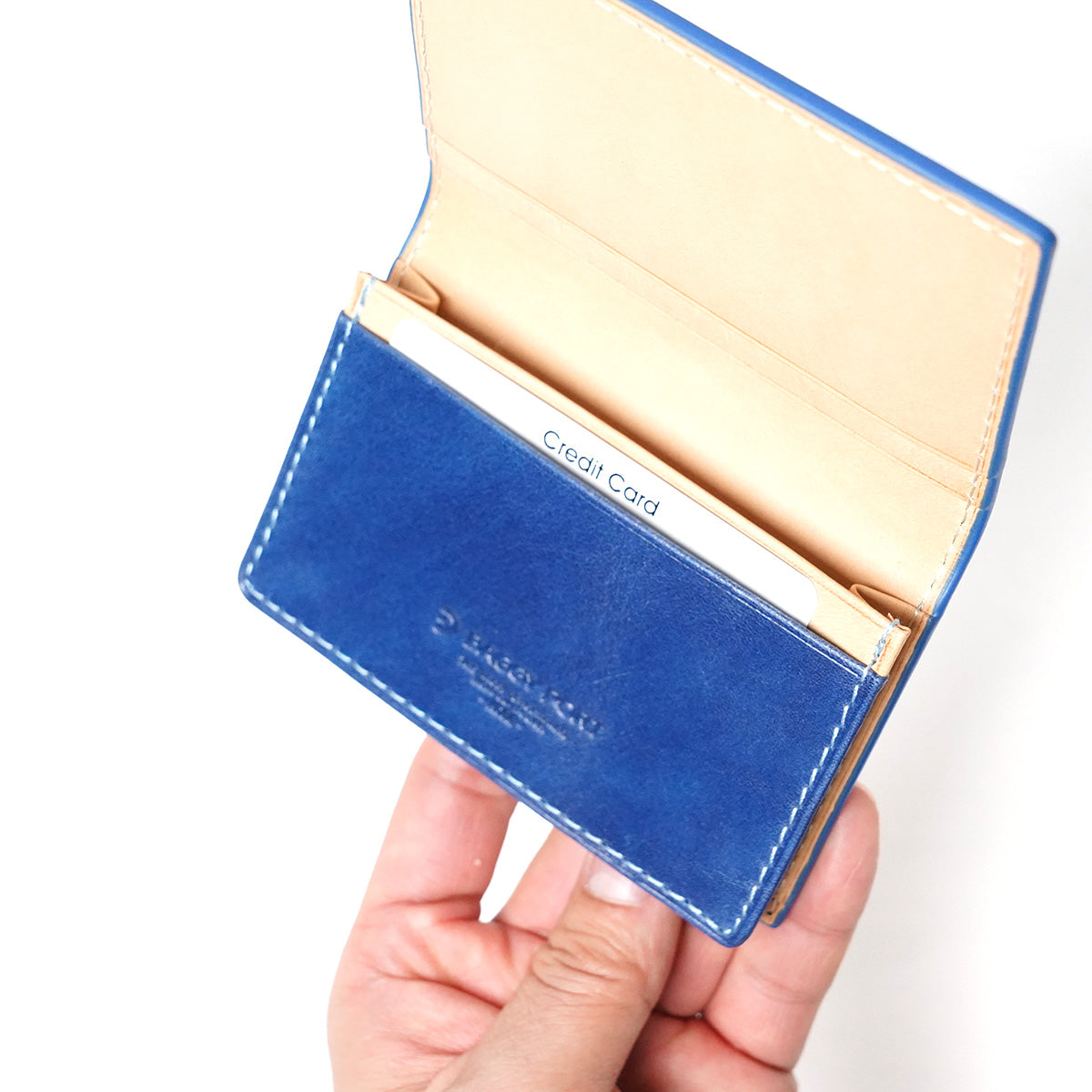 Indigo-dyed leather business card holder ZYS094