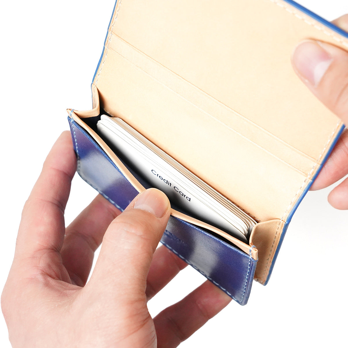 Indigo-dyed leather business card holder ZYS094