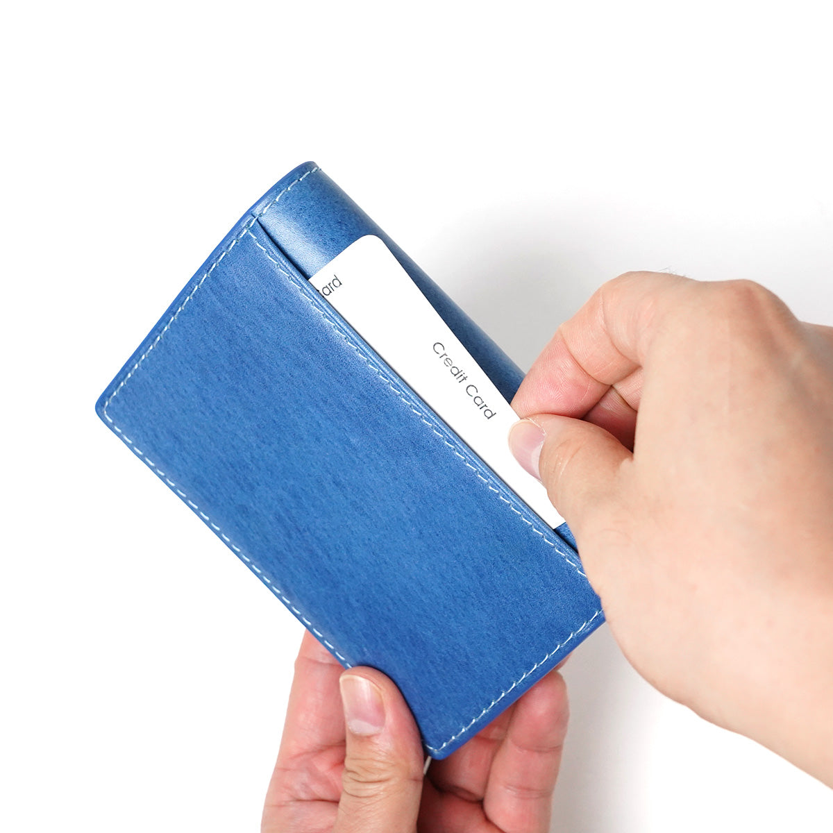 Indigo-dyed leather half wallet ZYS096
