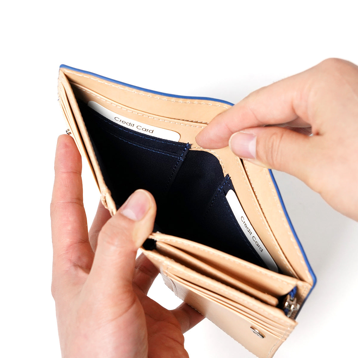 Indigo-dyed leather half wallet ZYS096