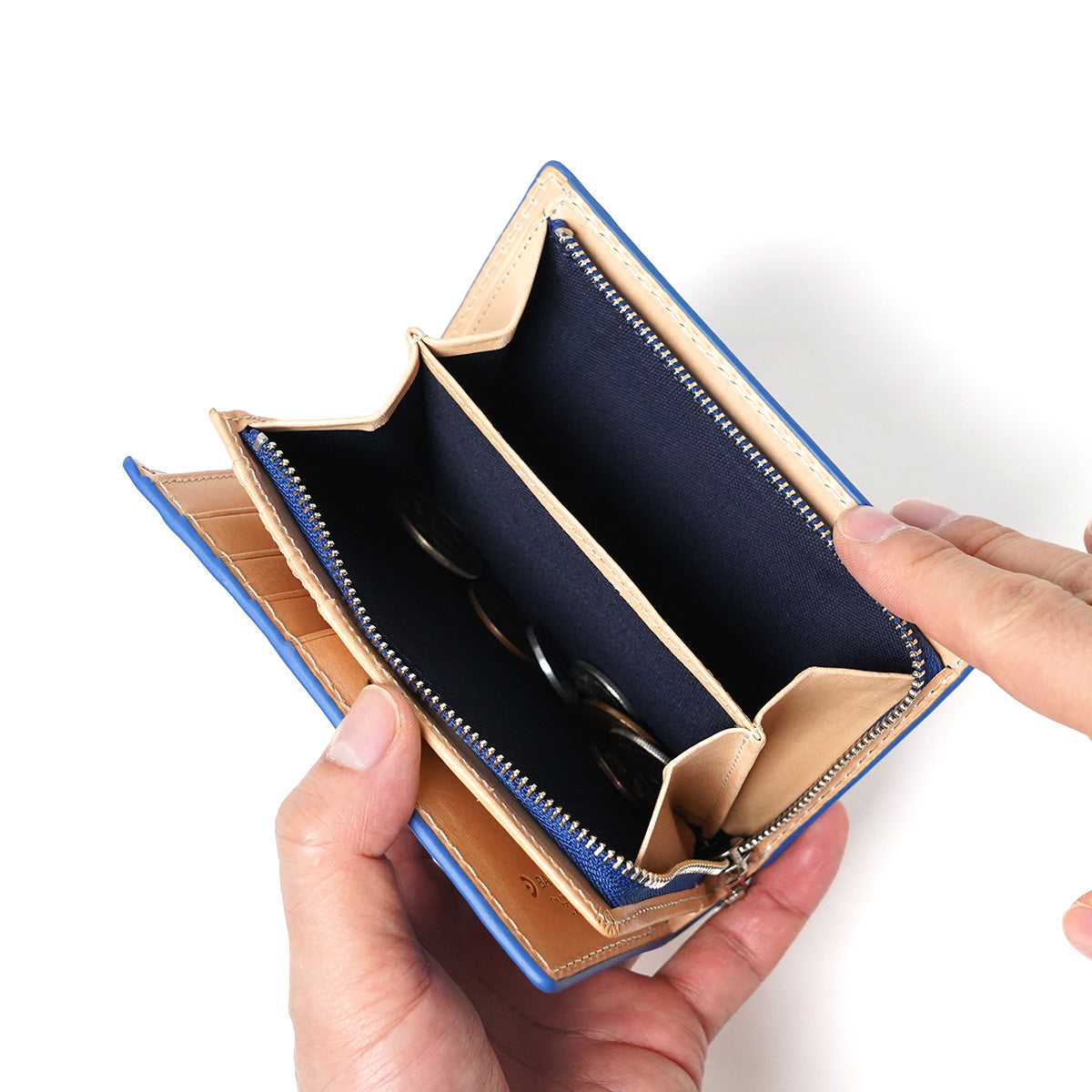 Indigo-dyed leather half wallet ZYS096