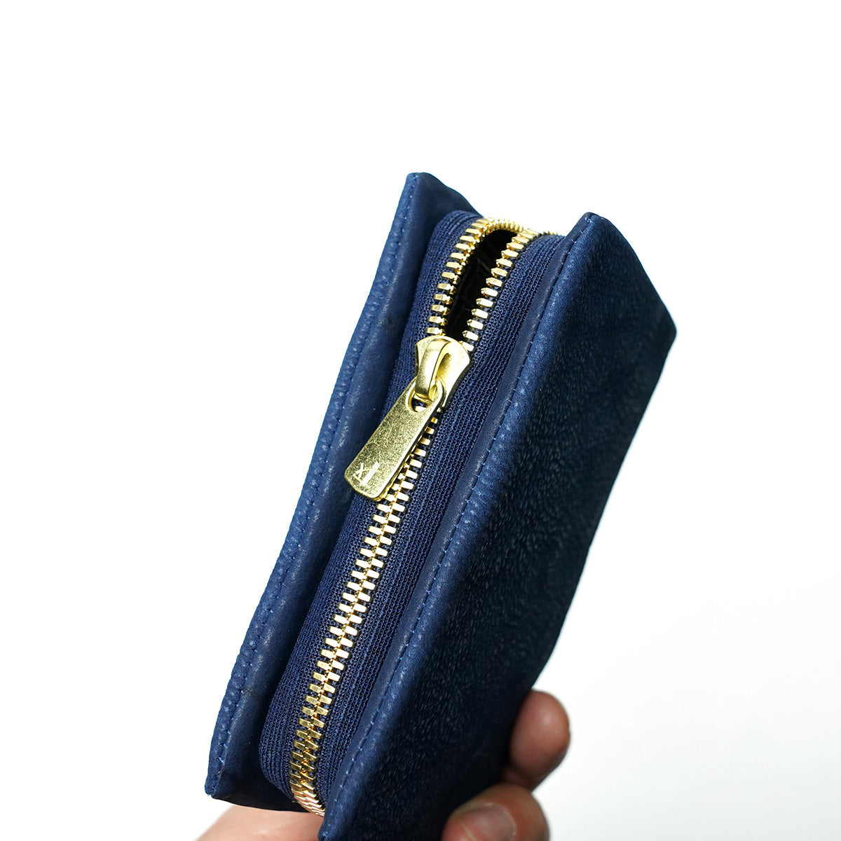 Indigo-dyed nubuck round zipper half wallet ZYS491