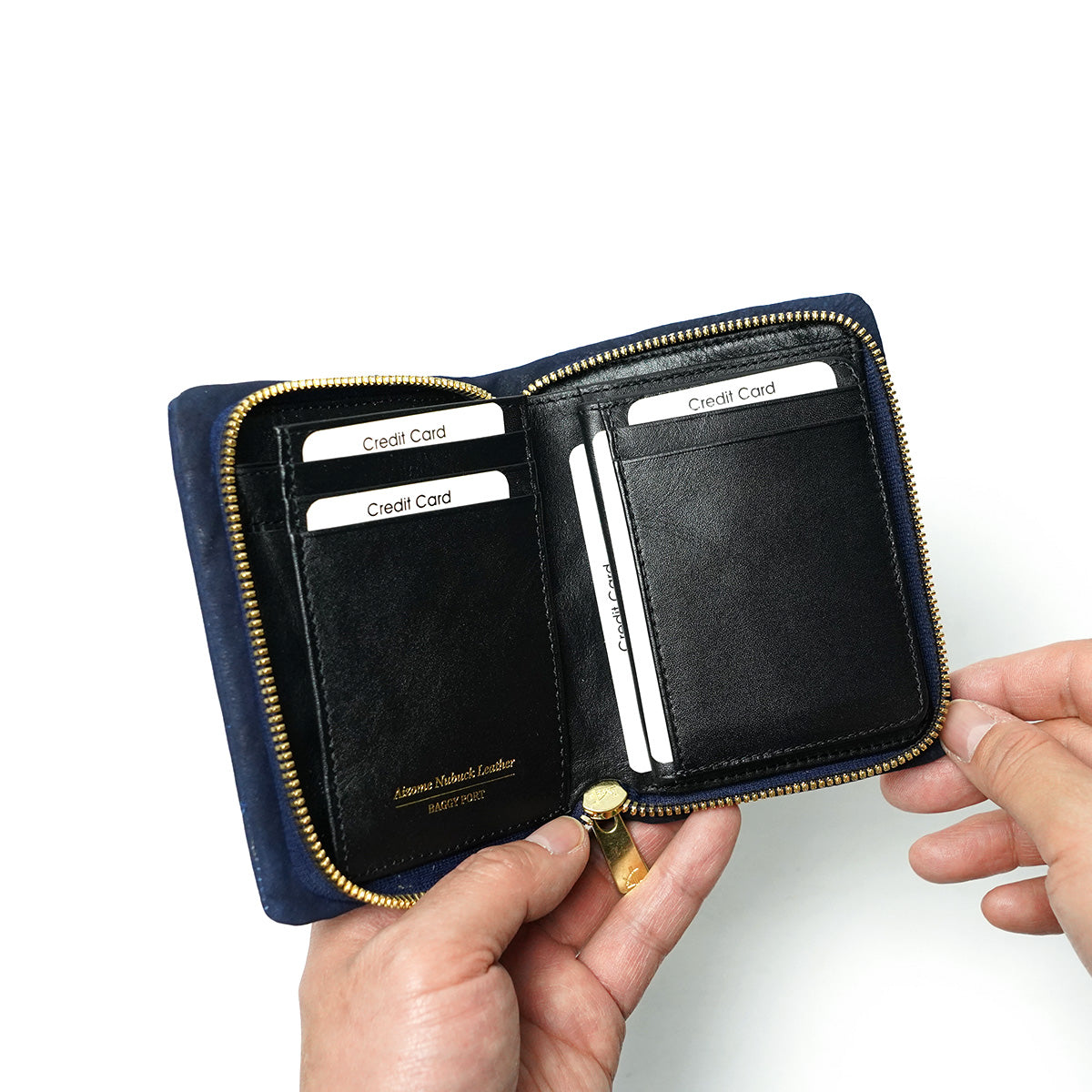 Indigo-dyed nubuck round zipper half wallet ZYS491