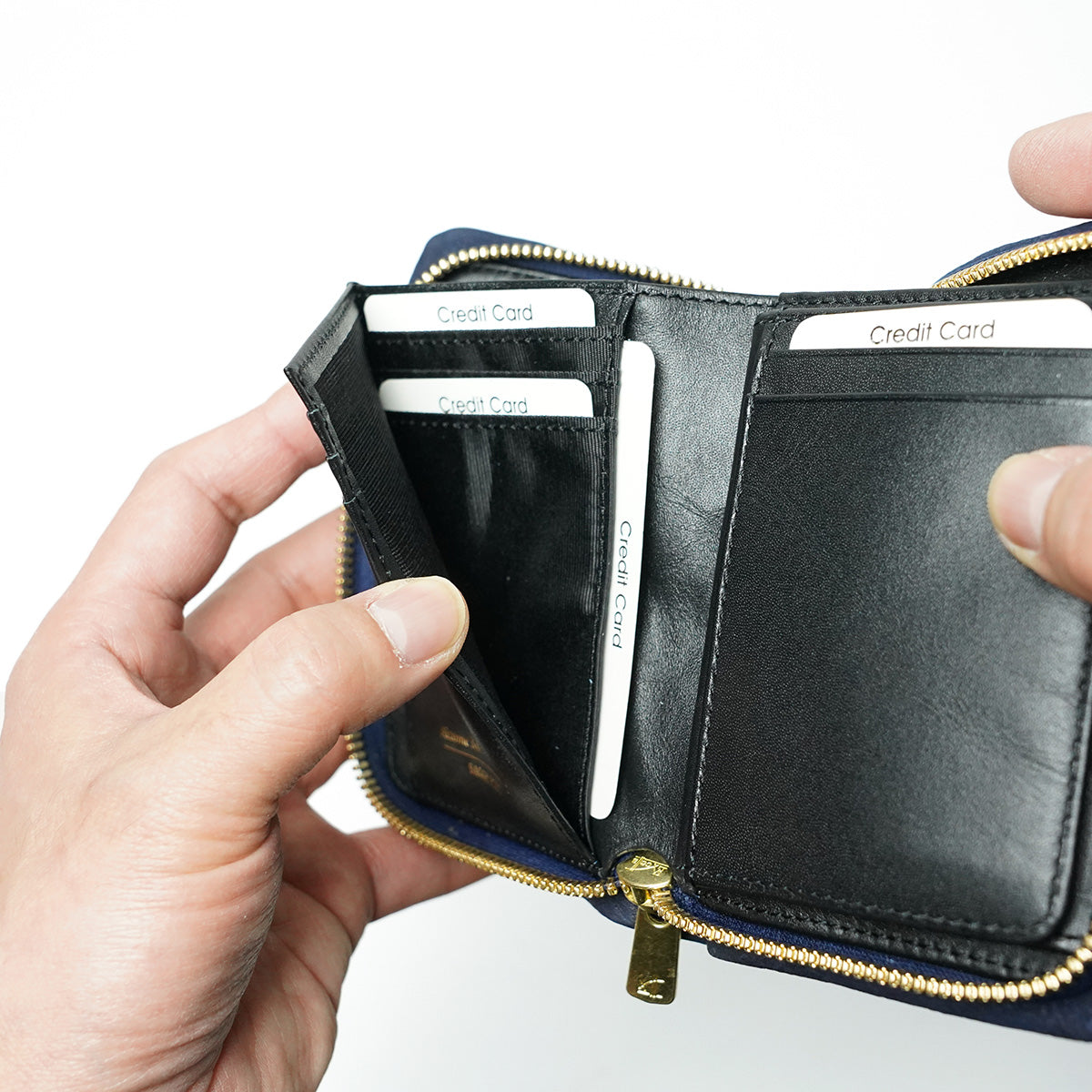 Indigo-dyed nubuck round zipper half wallet ZYS491