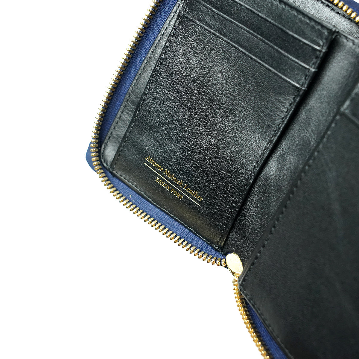 Indigo-dyed nubuck round zipper half wallet ZYS491